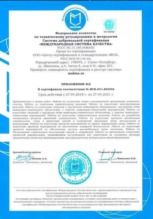 Приложение №2 к сертификату №МСК.ОС1